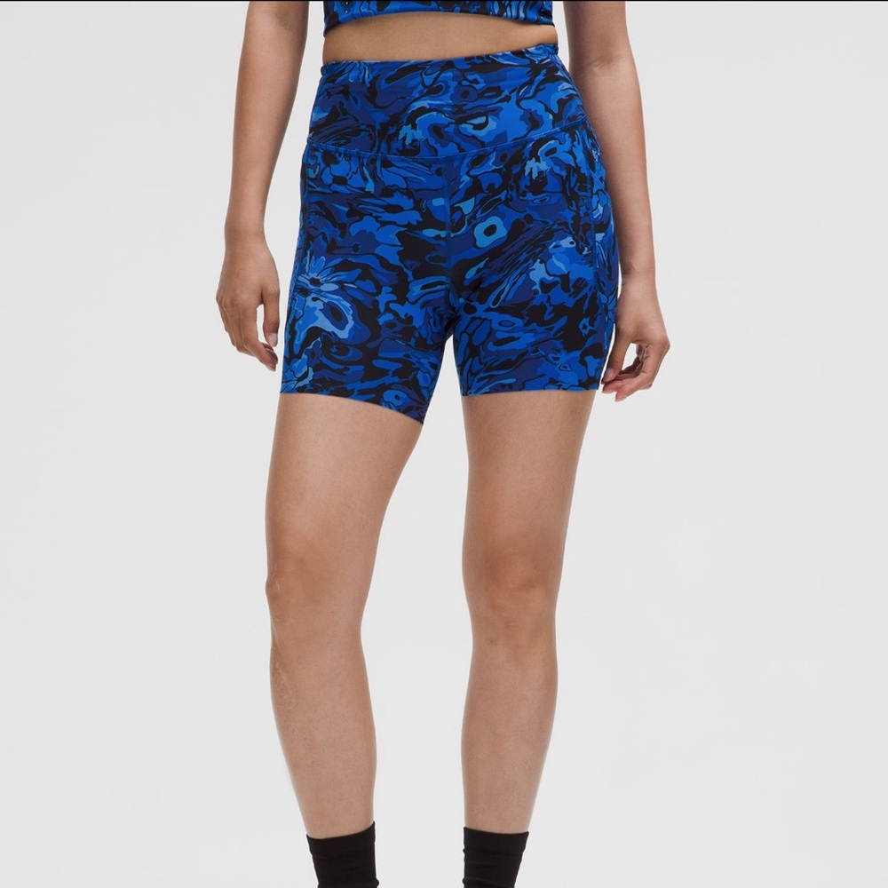 lululemon athletica Blue & Black Patterned High-Rise Athletic Shorts